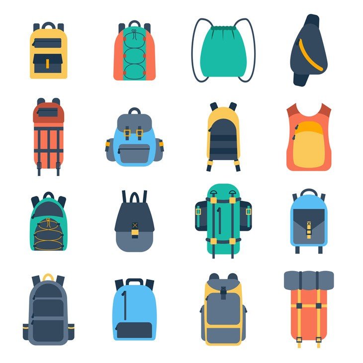 Flat Icons Of Outdoor Sport Backpack